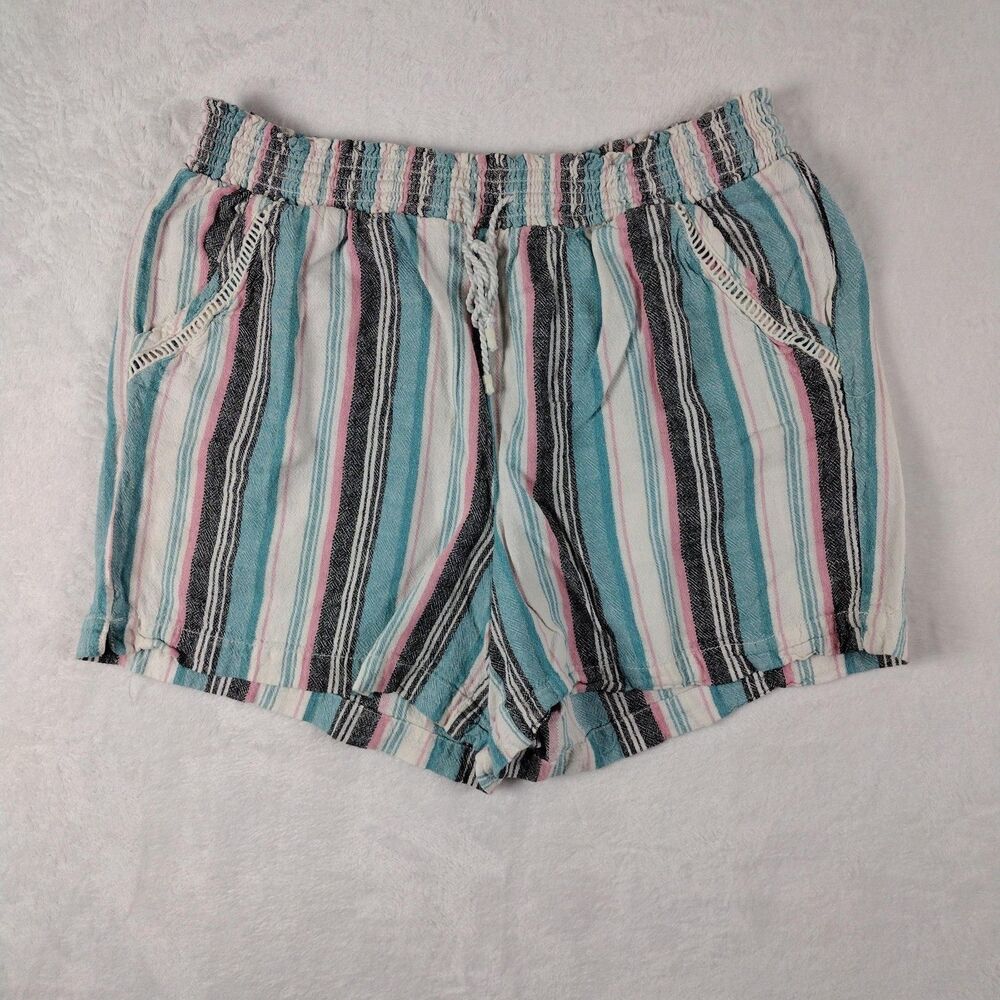 Briggs Womens Hot Pants‎ Green White Stripe Slash Pocket High Rise Drawstring XL